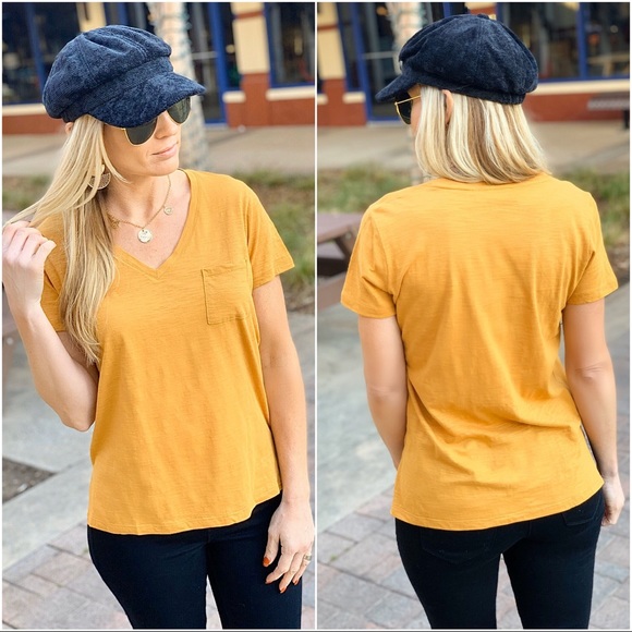 Infinity Raine Tops - WON'T LET YOU DOWN V-NECK TEE-Mustard